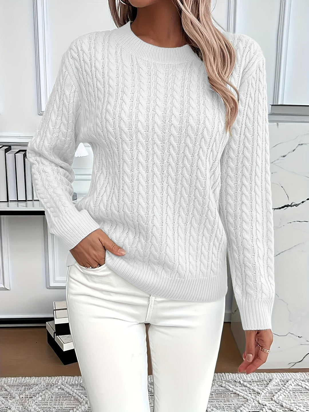 Faye | Kabelstrikket Rundhalset Sweater