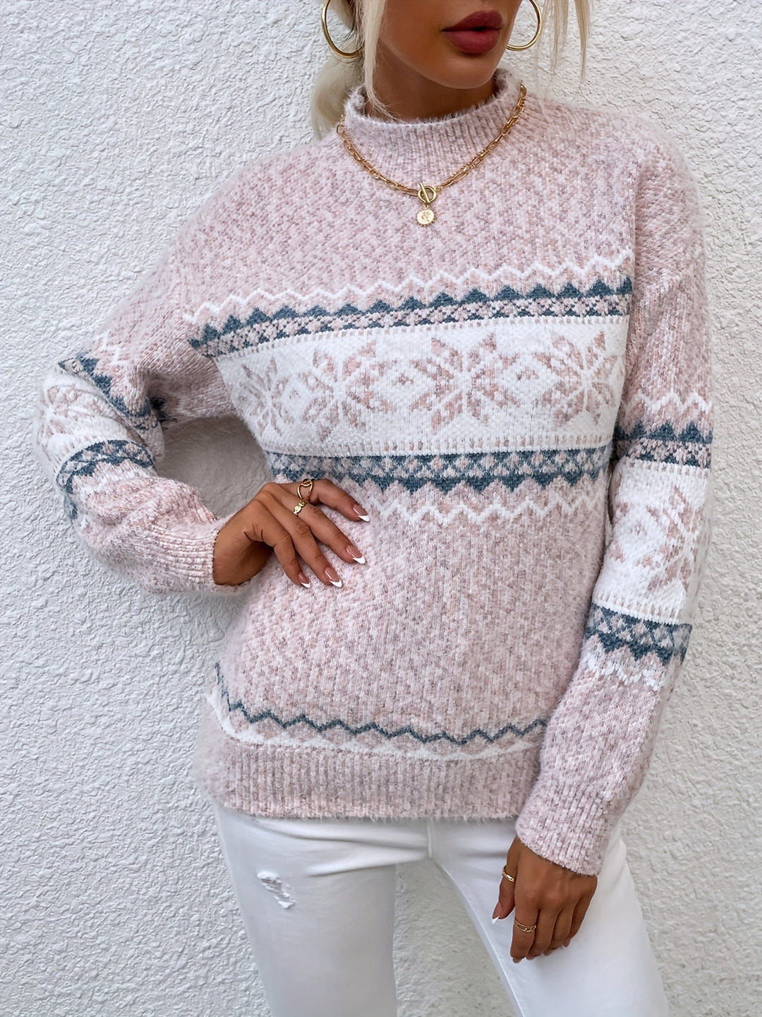 Tamsin | Cozy Snowflake Mock-Neck Sweater