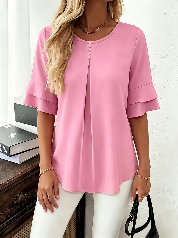 Karen | Bluse med Flared-ærmer og Plisseringer
