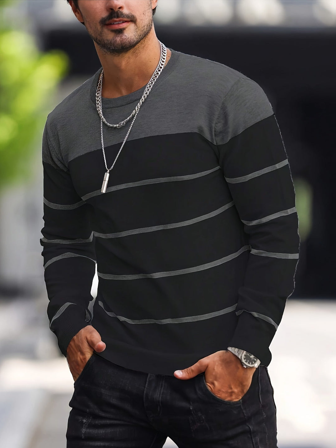 Henry | Stribet Crew Neck Sweater