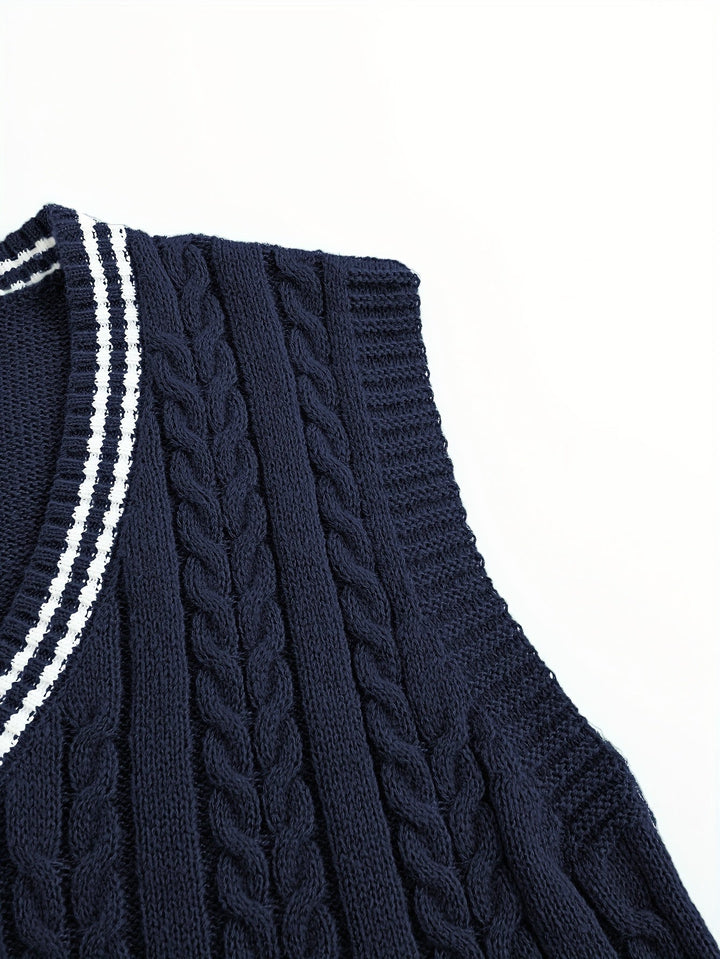 Gideon | Kabelstrikket V-hals Sweater Vest