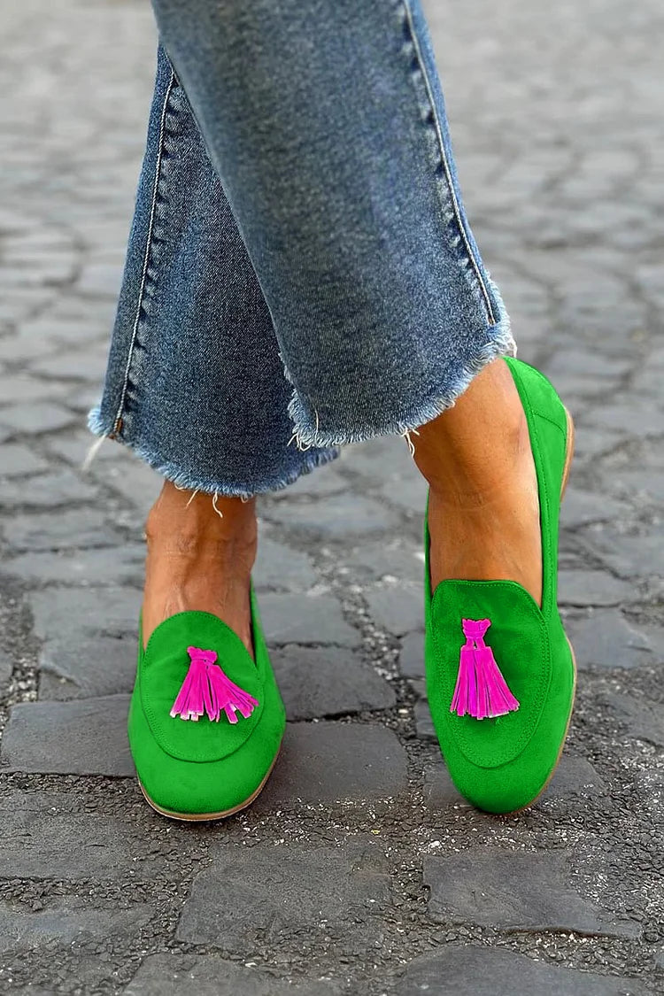 Irene | Klassisk Rund Tå Fringed Loafer