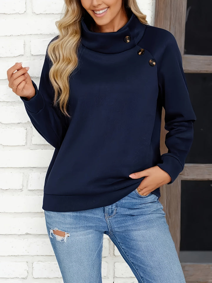 Kirsten | Sweatshirt med knapdetalje og ståkrave