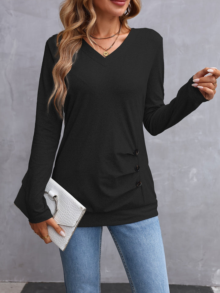 Kathryn | Side-Button V-Hals Langærmet Top