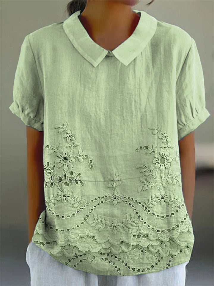 Holly | Elegant Blomstret Broderet Skjorte