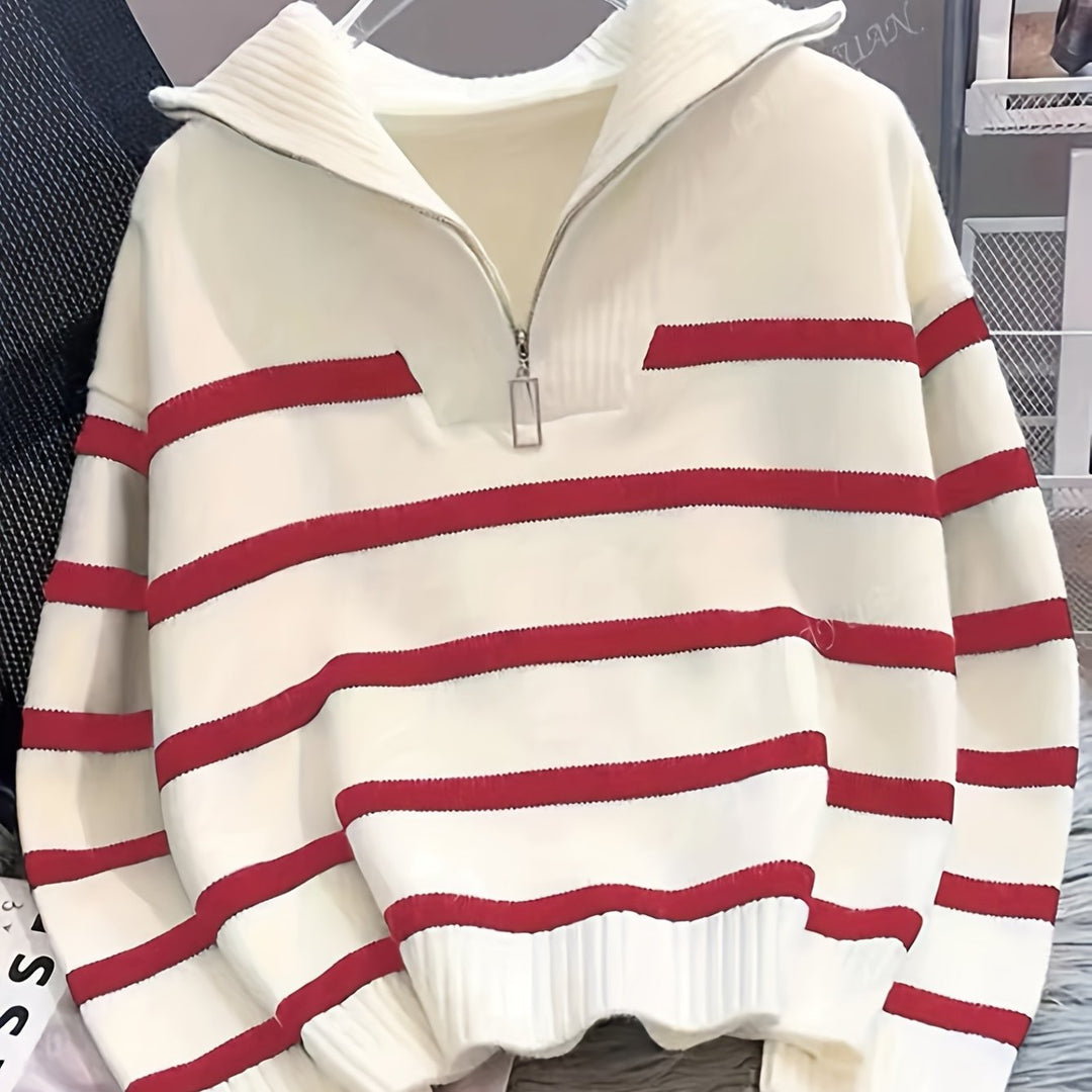 Sabina | Stribet Quarter-Zip Sweater