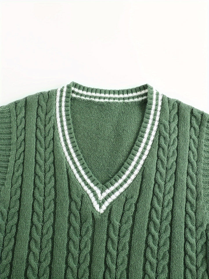 Gideon | Kabelstrikket V-hals Sweater Vest