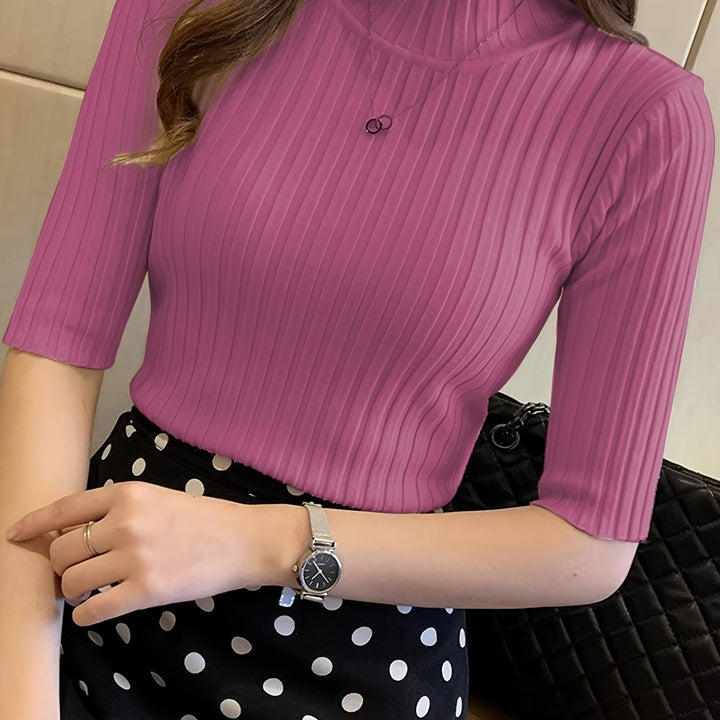Verity | Ribbede Mock-Neck Top