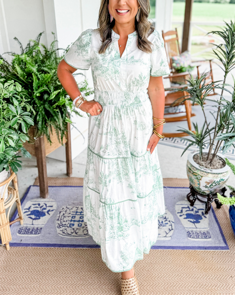 Eliza | Klassisk Toile Maxi Kjole