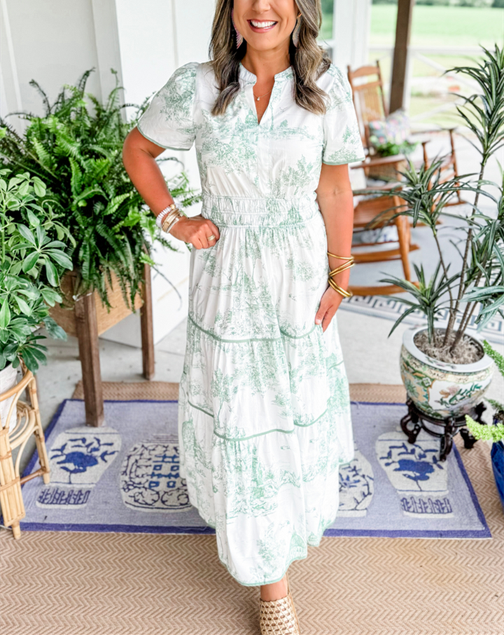 Eliza | Klassisk Toile Maxi Kjole