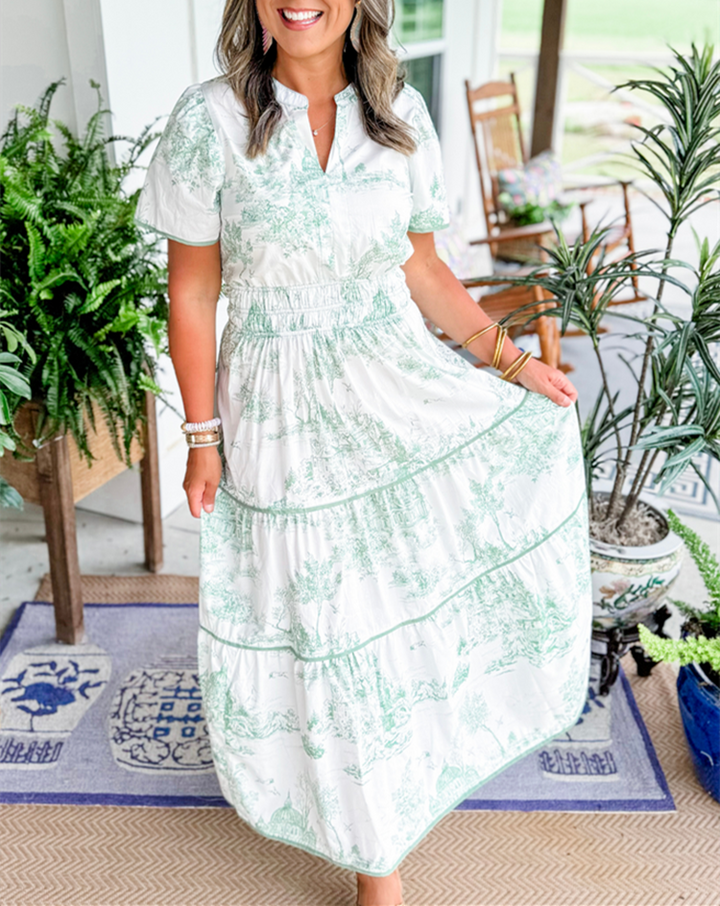 Eliza | Klassisk Toile Maxi Kjole
