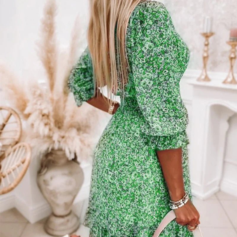 Penelope | Elegant Blomstret V-Hals Kjole