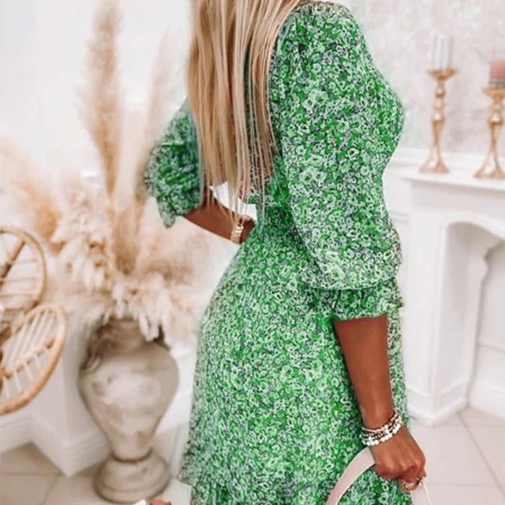 Penelope | Elegant Blomstret V-Hals Kjole
