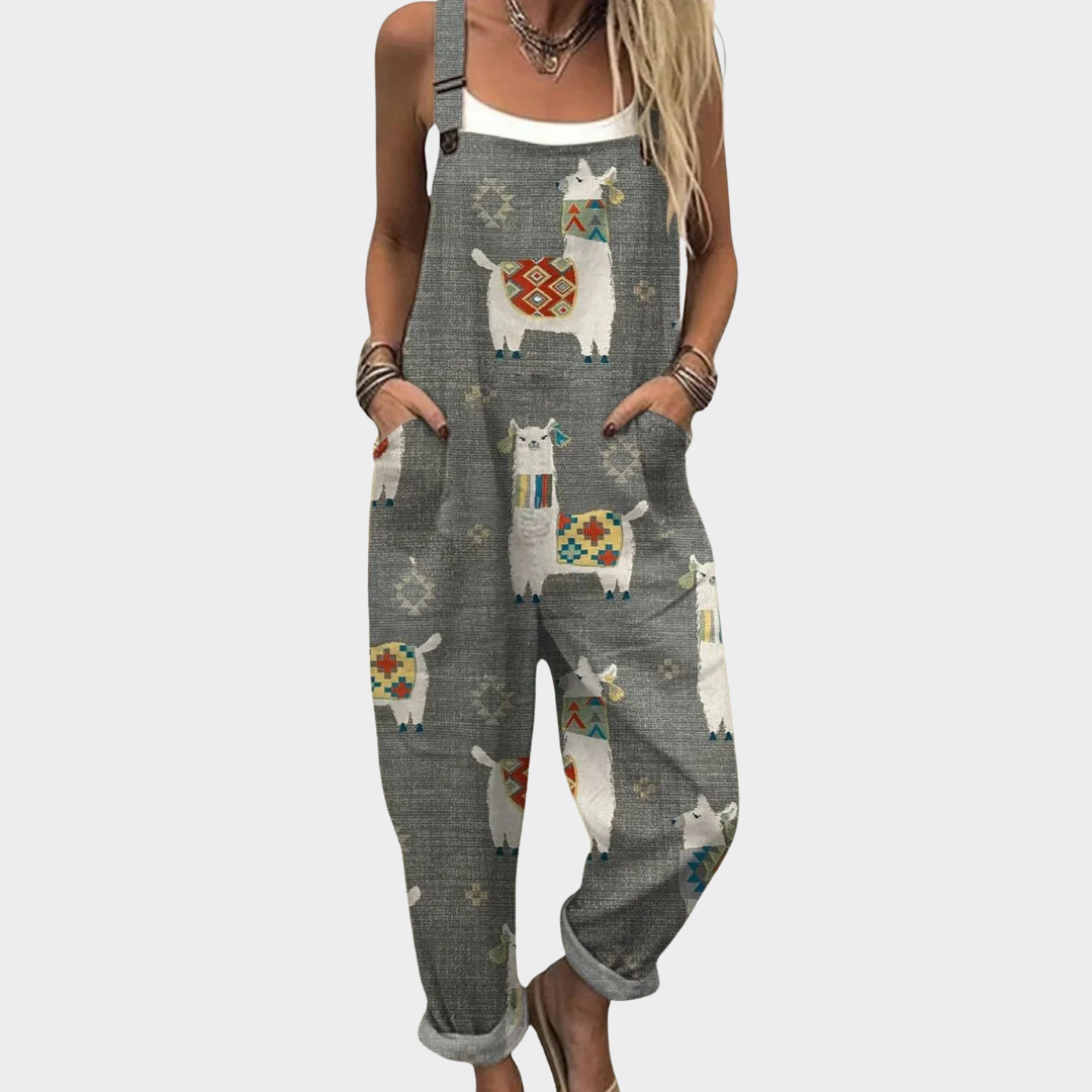 Irene | Komfortabel Grå Kunst Jumpsuit