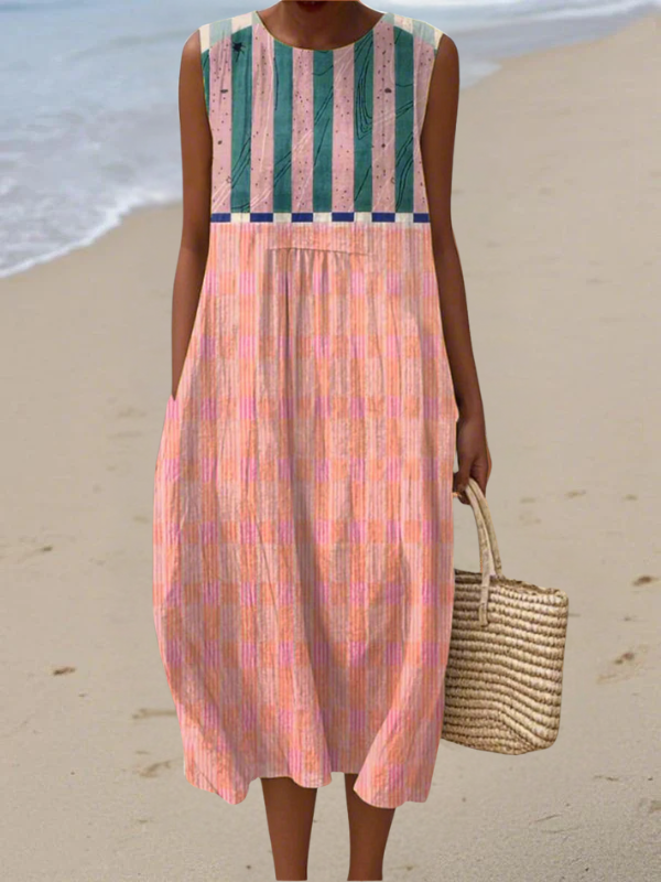 Felicia | Elegant Stribet Pastel Midi Kjole