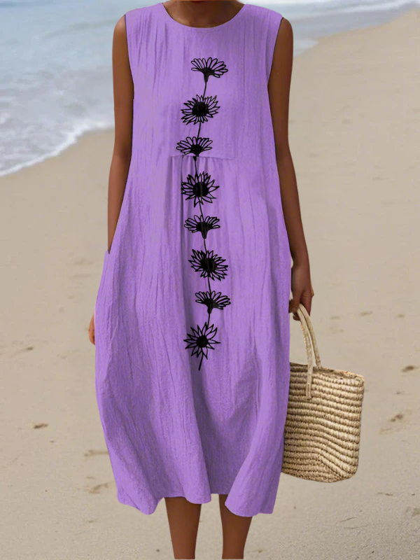 Perle | Casual Violet Bloom Midi Kjole