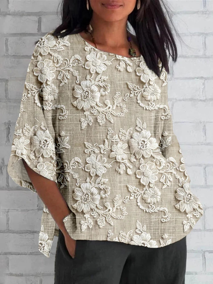 Miriam | Vintage Floral Afslappet Bluse
