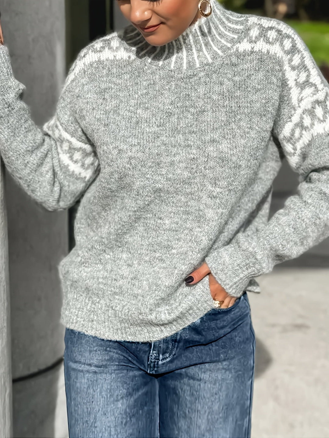 Corinna | Kontrast-Bånd Mock-Neck Sweater