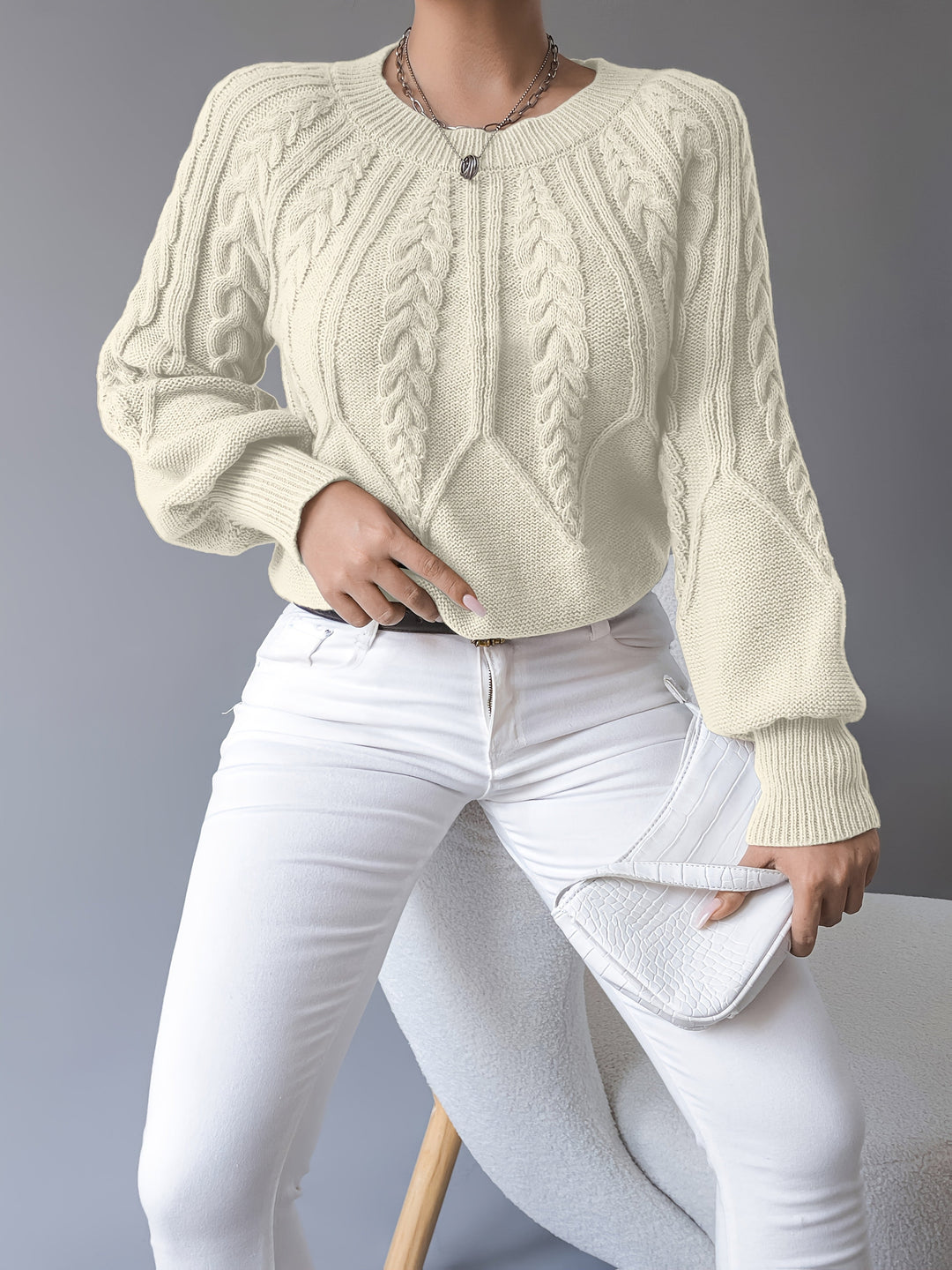Sabine | Kabelstrikket Lanterneærme Sweater