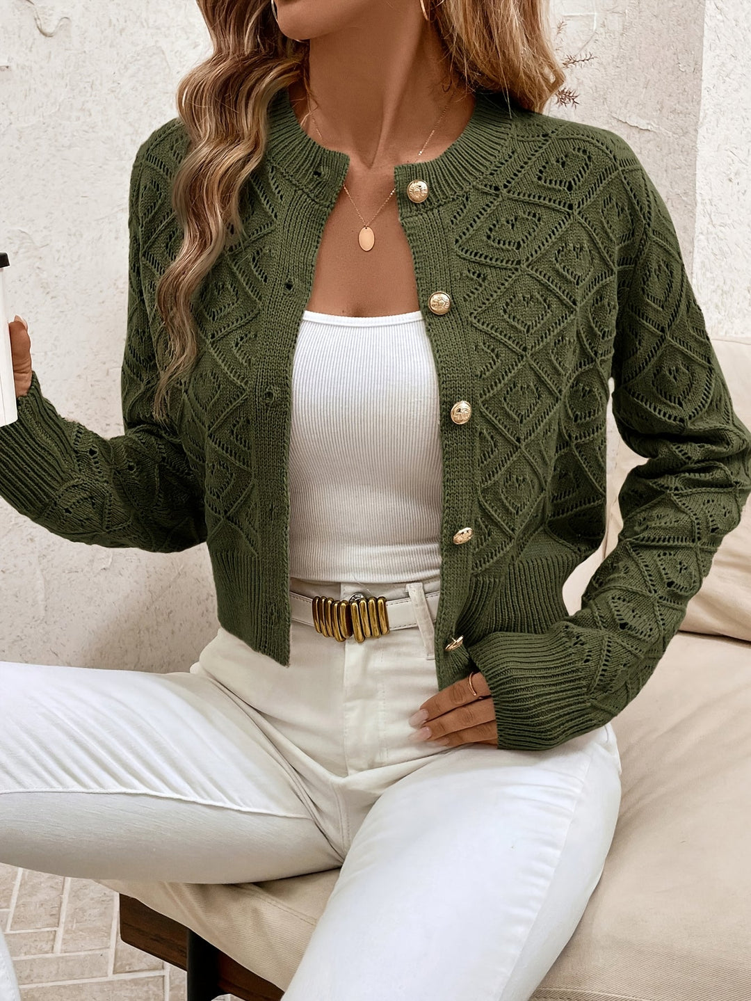 Della | Teksturert Knap-Front Cardigan