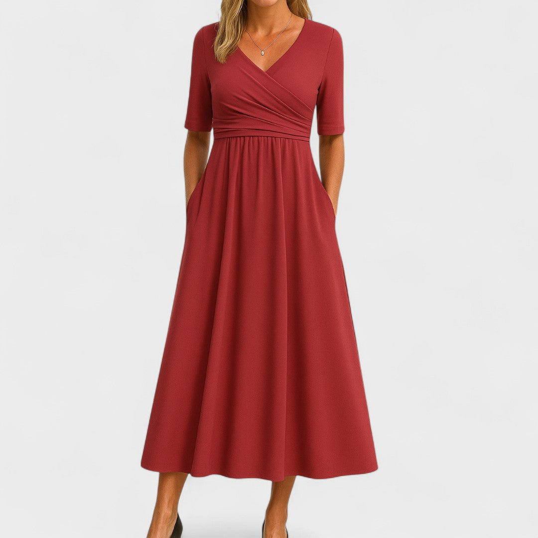 Maddison | Elegant Plisseret Midi Kjole