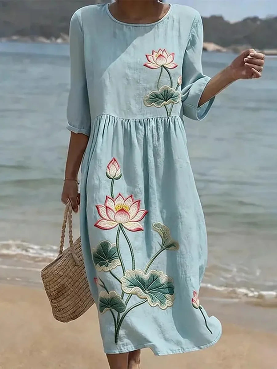 Vanessa | Tidløs Rund Hals Blomsterkjole