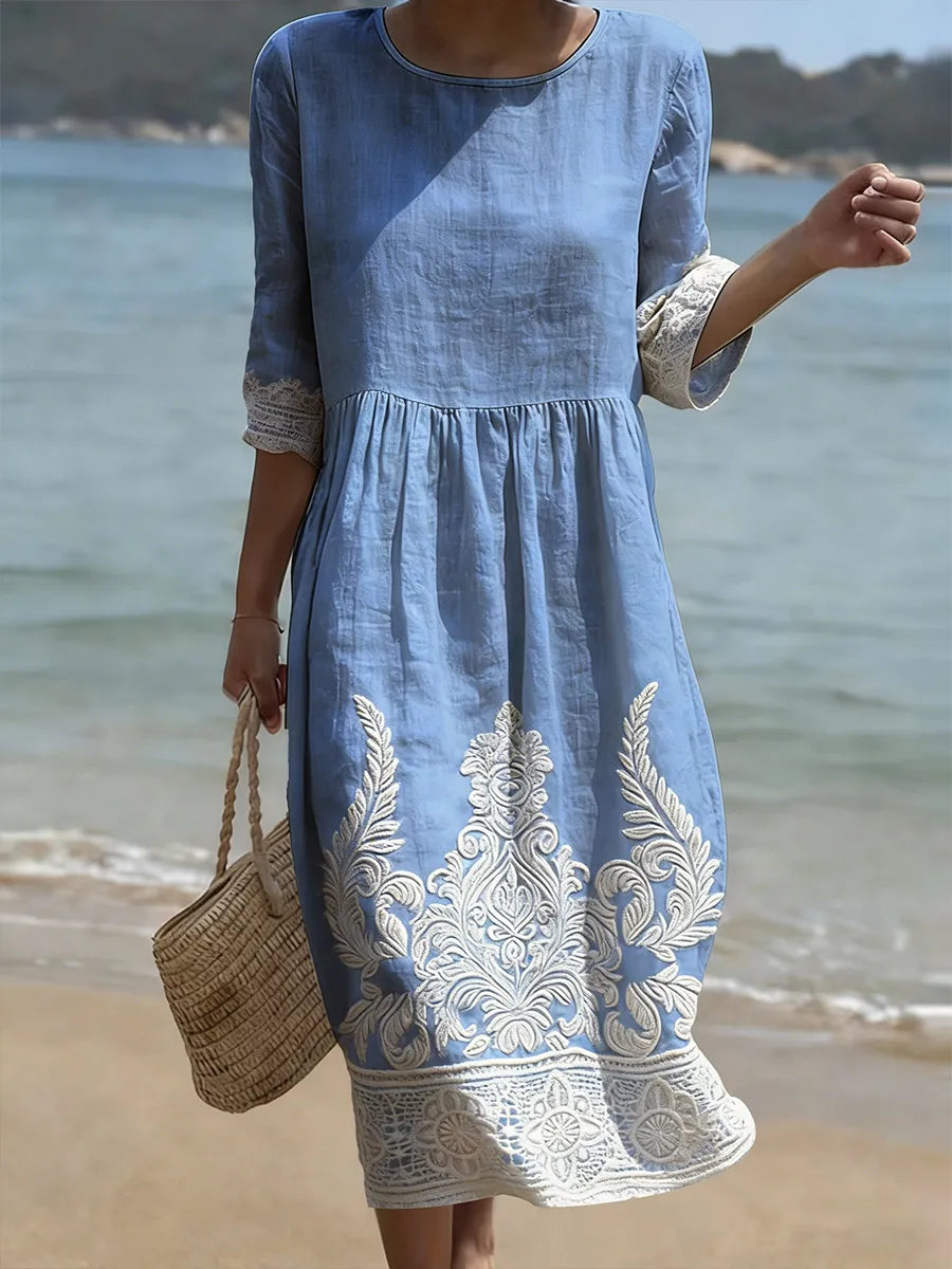 Amber | Elegant Blomster Midi Kjole