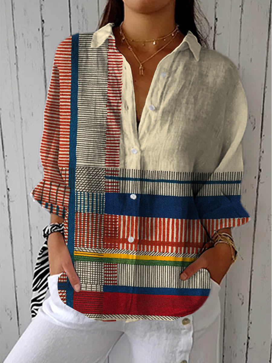 Debra | Klassisk Kunstnerisk Mønster Bluse