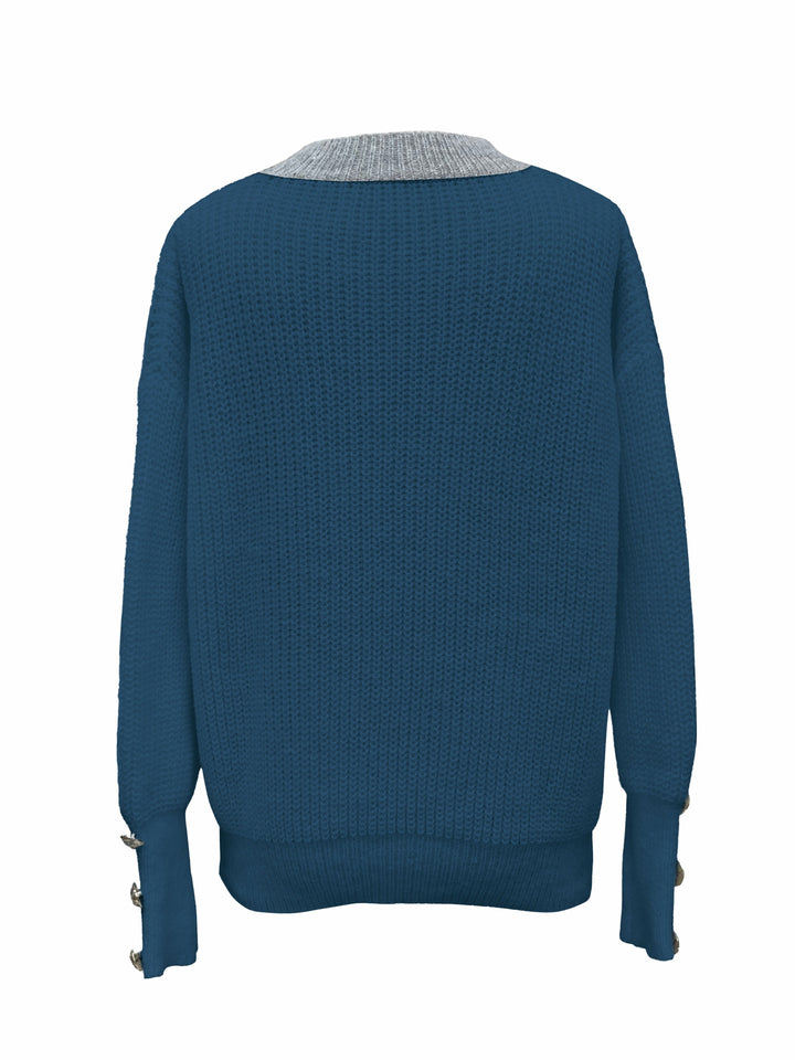 Deirdre | Knap-Trim V-Hals Pullover