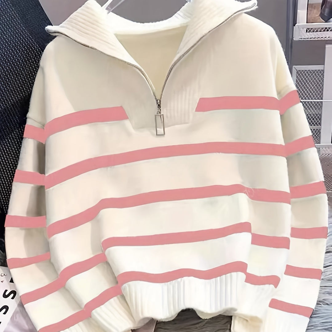 Sabina | Stribet Quarter-Zip Sweater