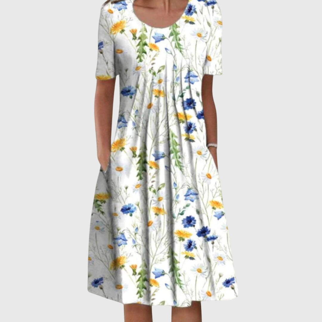 Scarlett | Elegant Rund Hals Printet Kjole