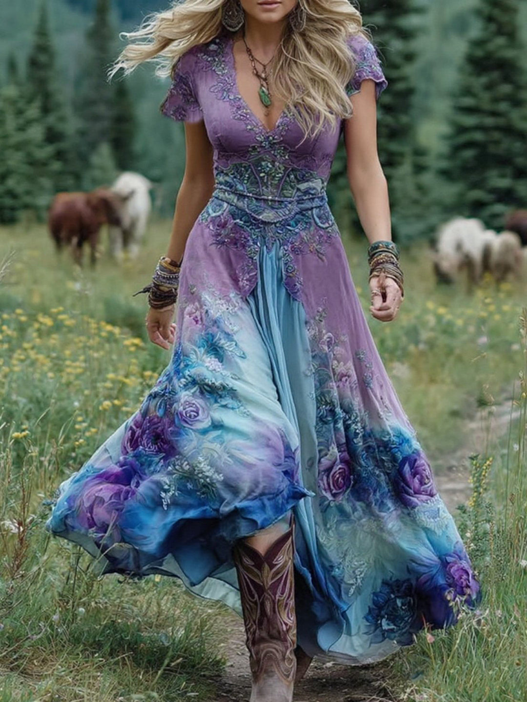 Natalie | Elegant Floral Maxi Kjole