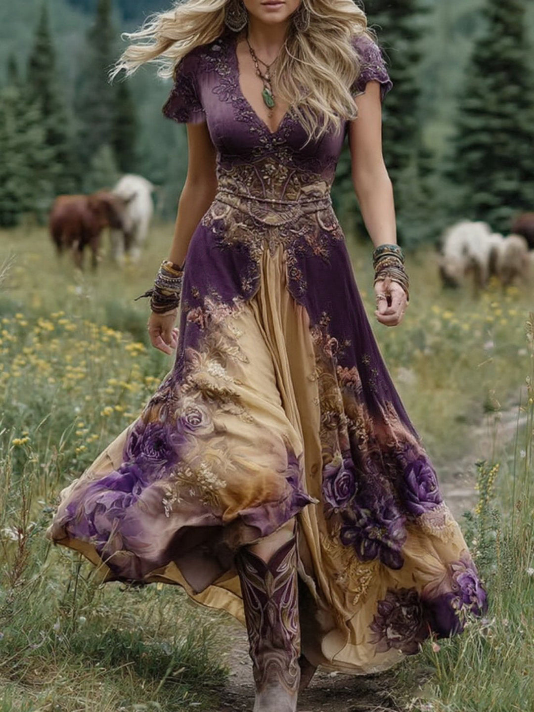 Natalie | Elegant Floral Maxi Kjole