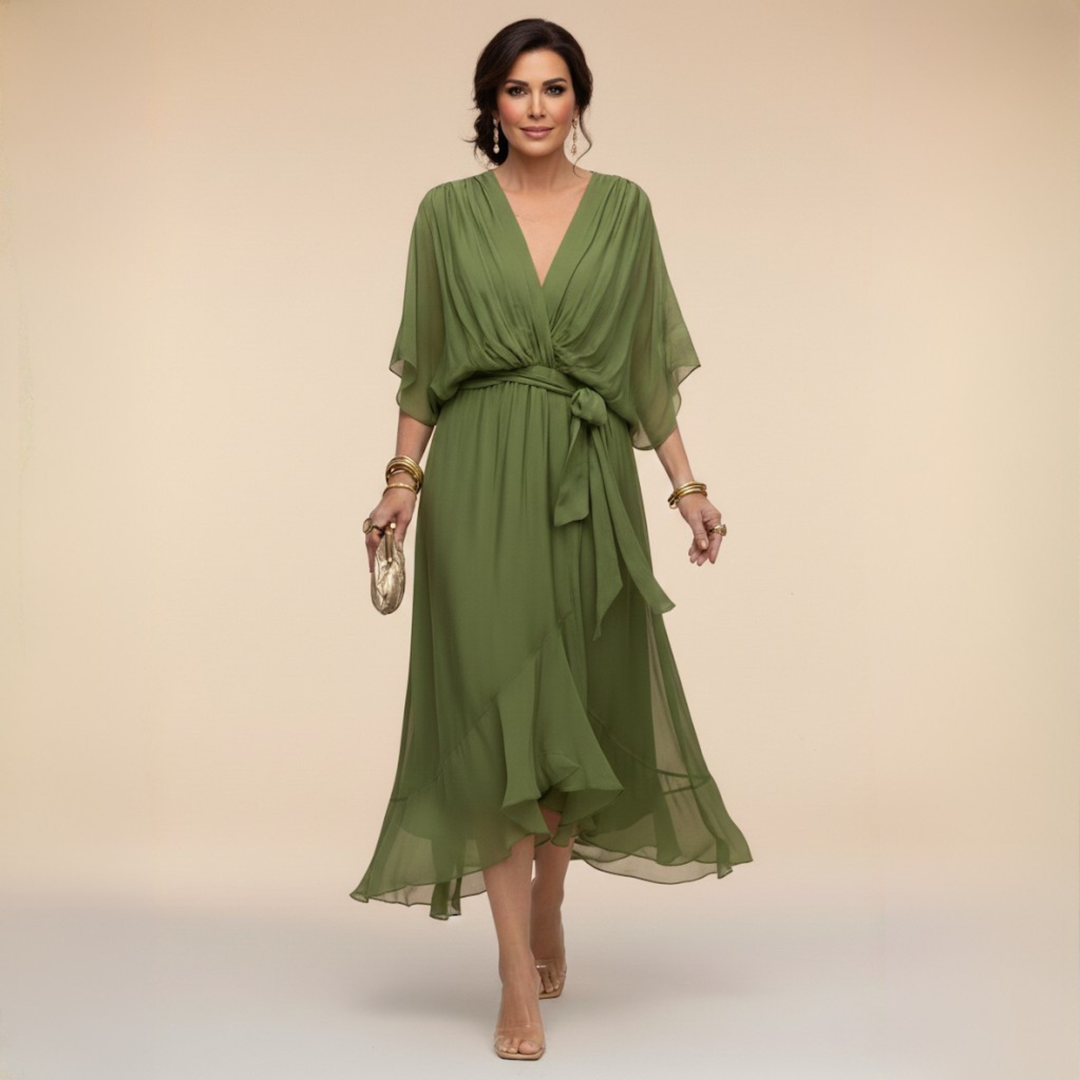 Abigail | Stilfuld Chiffon V-Hals Kjole