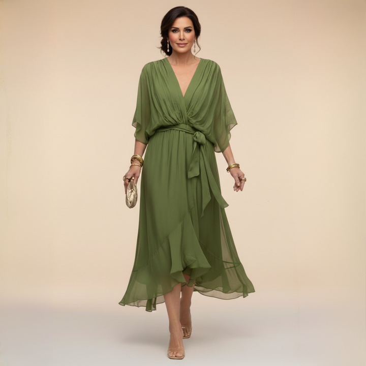 Abigail | Stilfuld Chiffon V-Hals Kjole