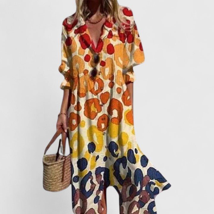 Paula | Elegant Multifarvet Boho Kjole