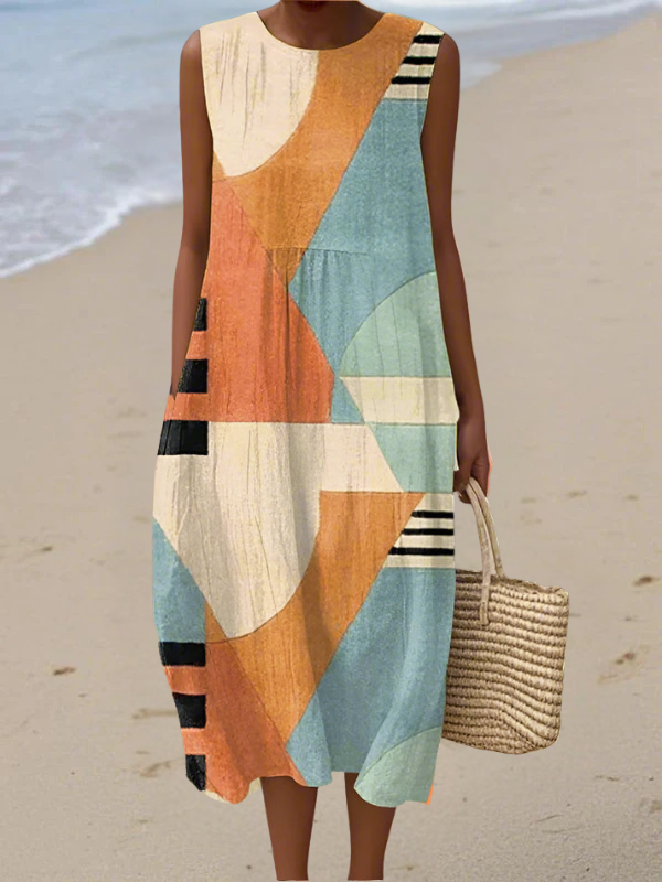 Sarah | Stilfuld Geometrisk Midi Kjole