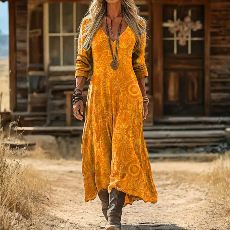 Dolores | Vintage Gul Langærmet Kjole