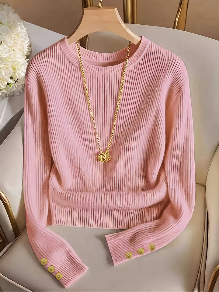 Gretchen | Ribbet Sweater med Knapmanchetter