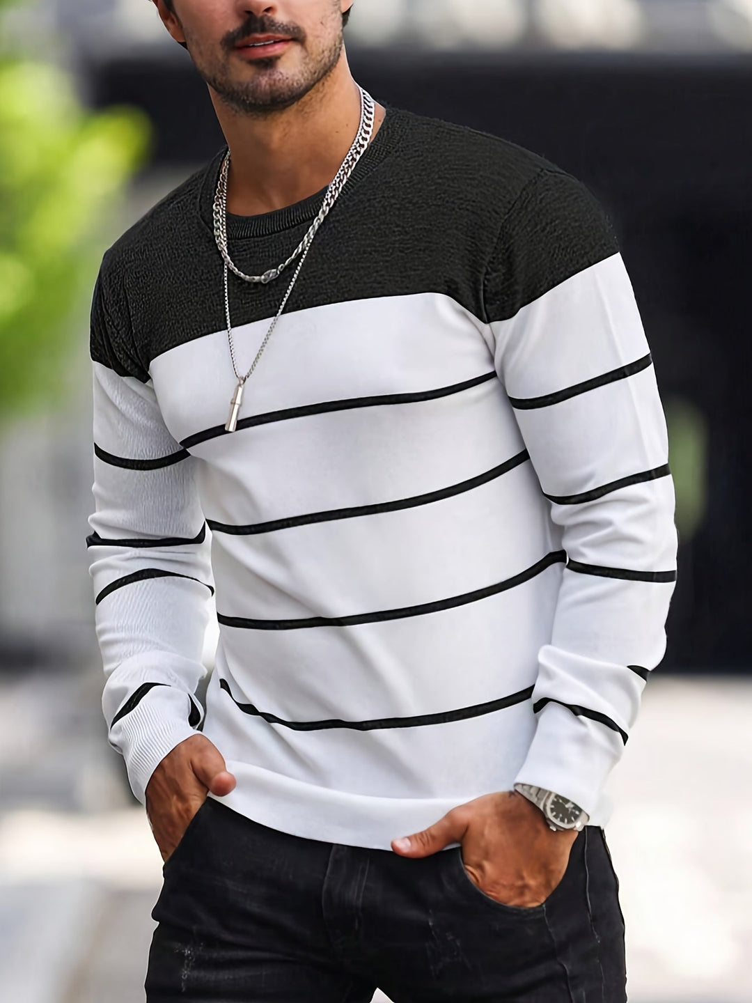 Henry | Stribet Crew Neck Sweater