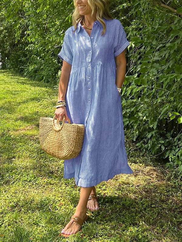 Maggie | Casual Stripe Midi Kjole