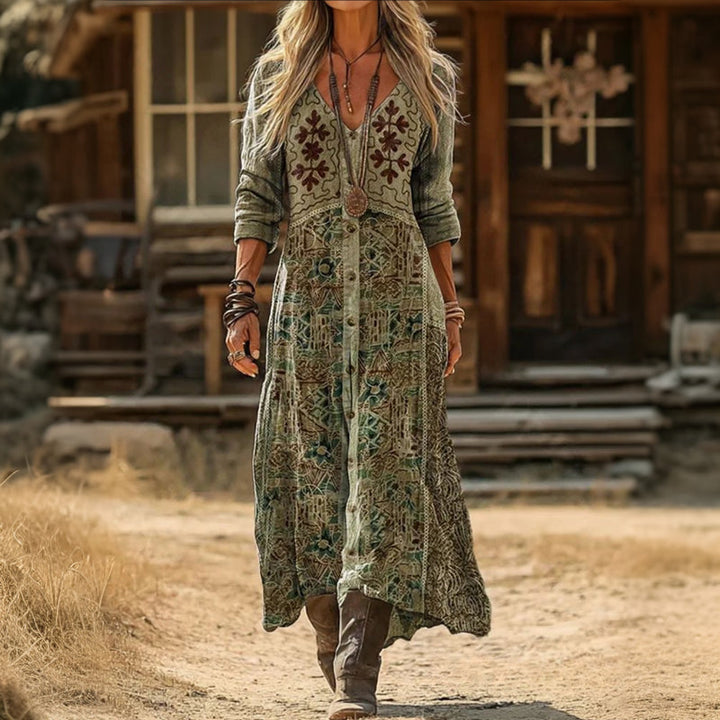 Shannon | Stilfuld Vintage Langærmet Casual Kjole