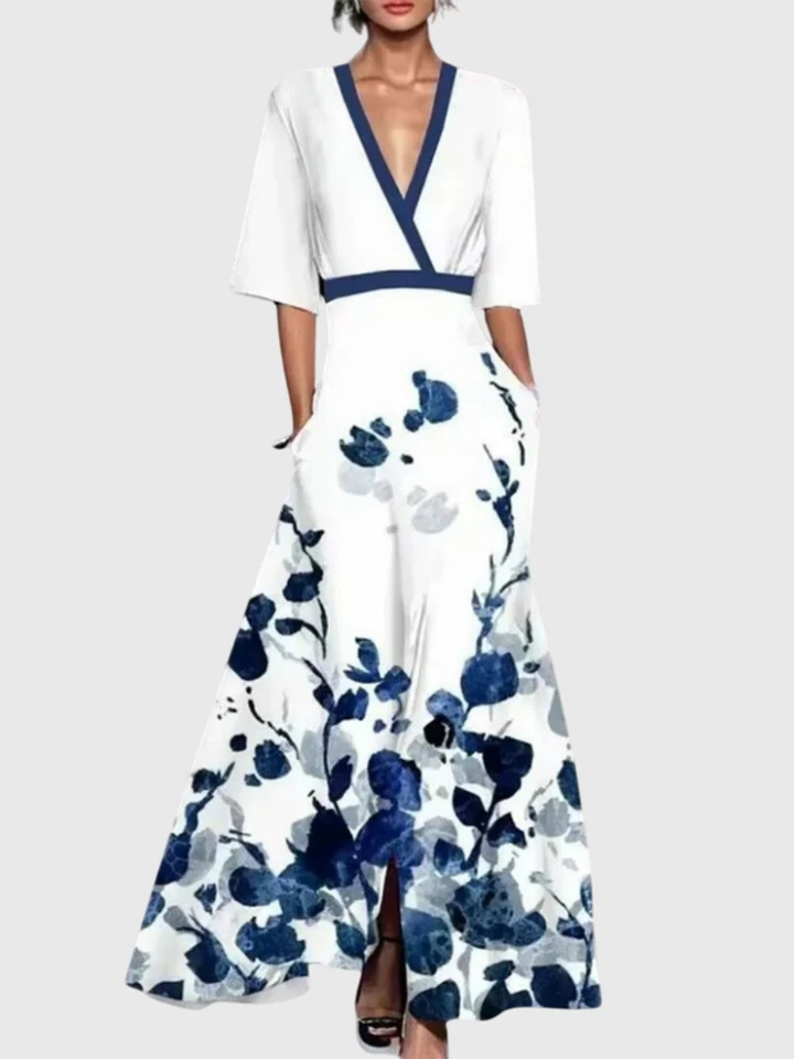 Candice | Elegant Blomster Forårs V-Hals Kjole