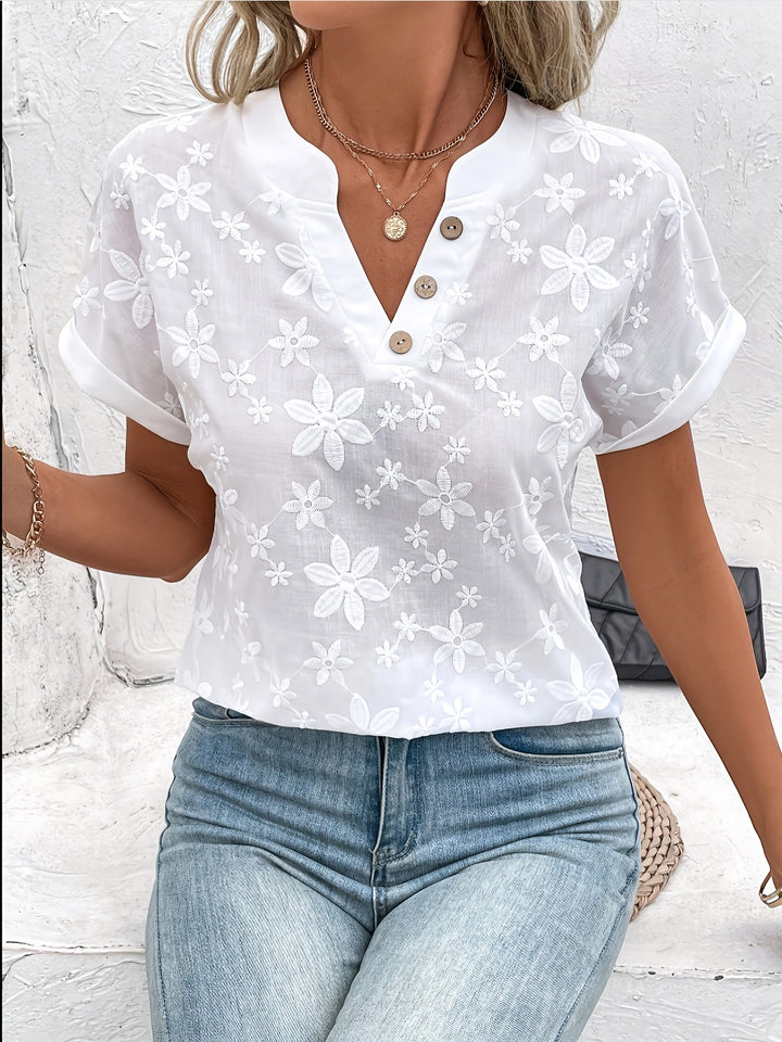 Whitney | Blomstret Broderet V-Hals Bluse