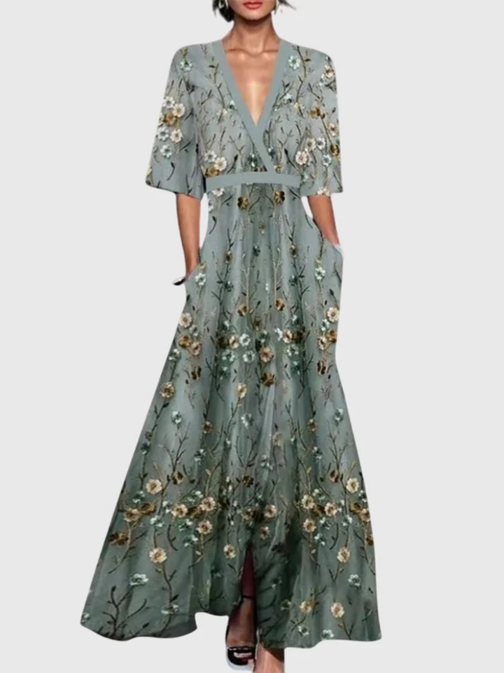 Candice | Elegant Blomster Forårs V-Hals Kjole
