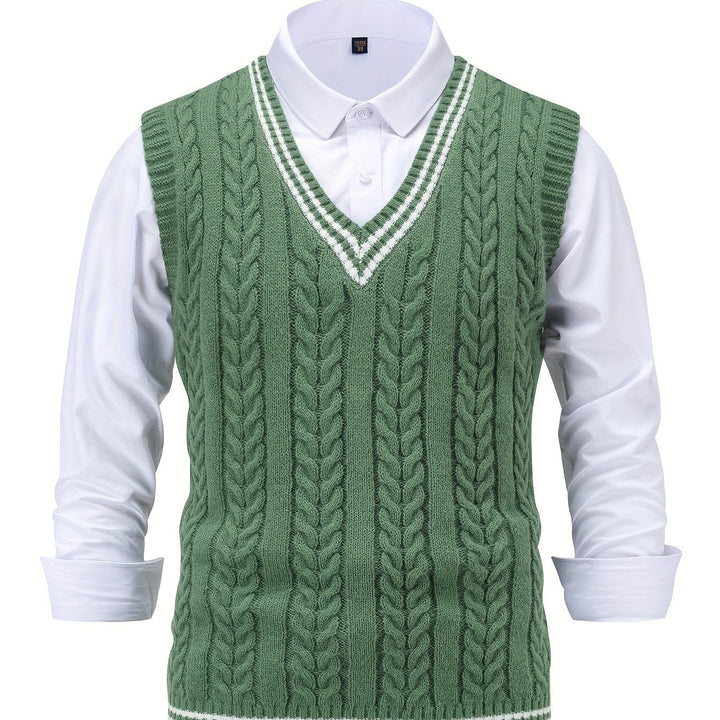 Gideon | Kabelstrikket V-hals Sweater Vest