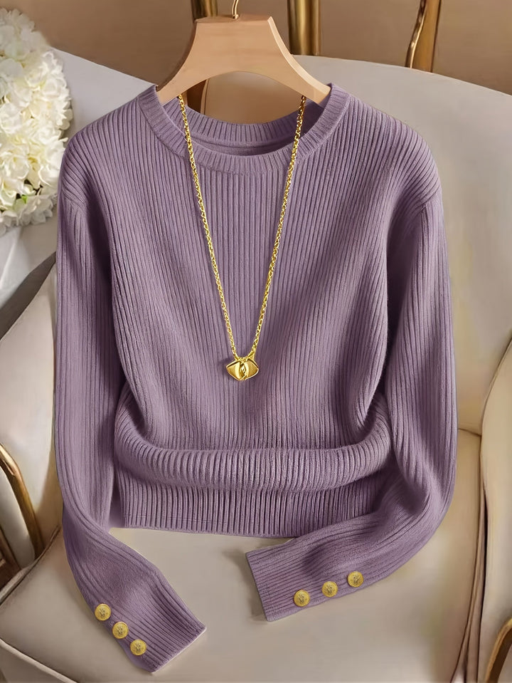 Gretchen | Ribbet Sweater med Knapmanchetter