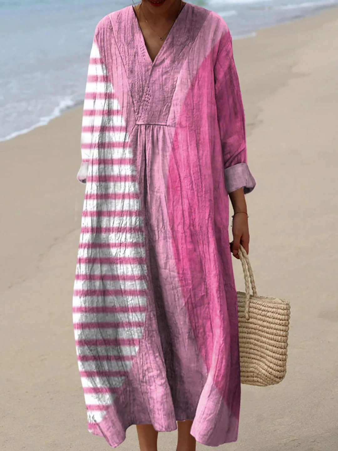 Evette | Stilfuld Abstrakt Flamingo Pink Kjole