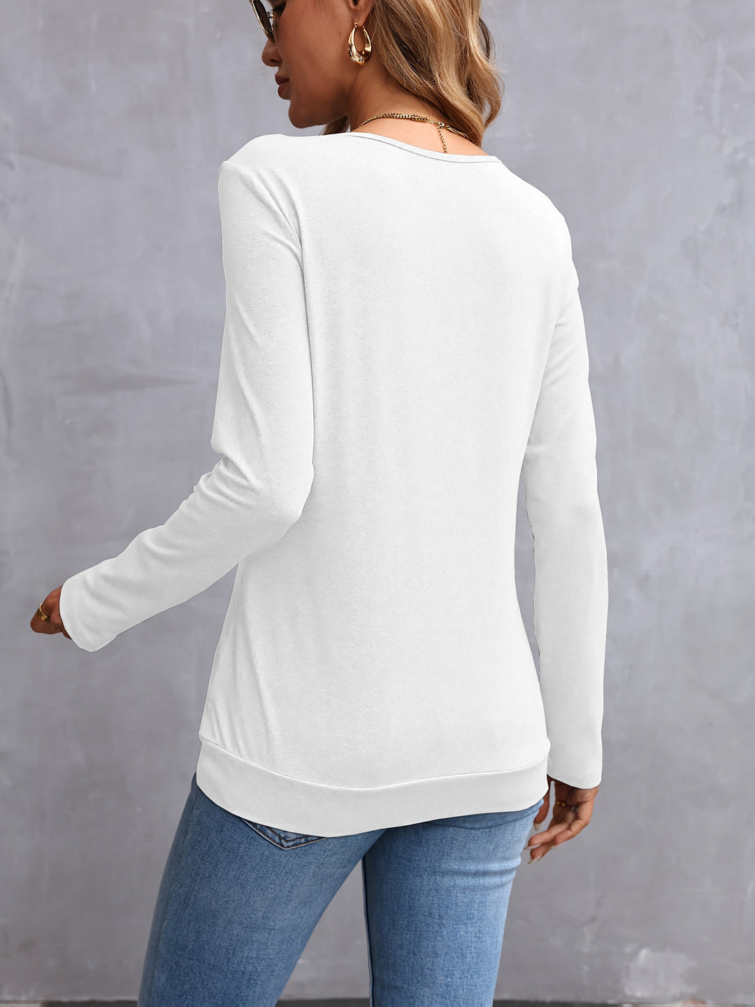 Kathryn | Side-Button V-Hals Langærmet Top