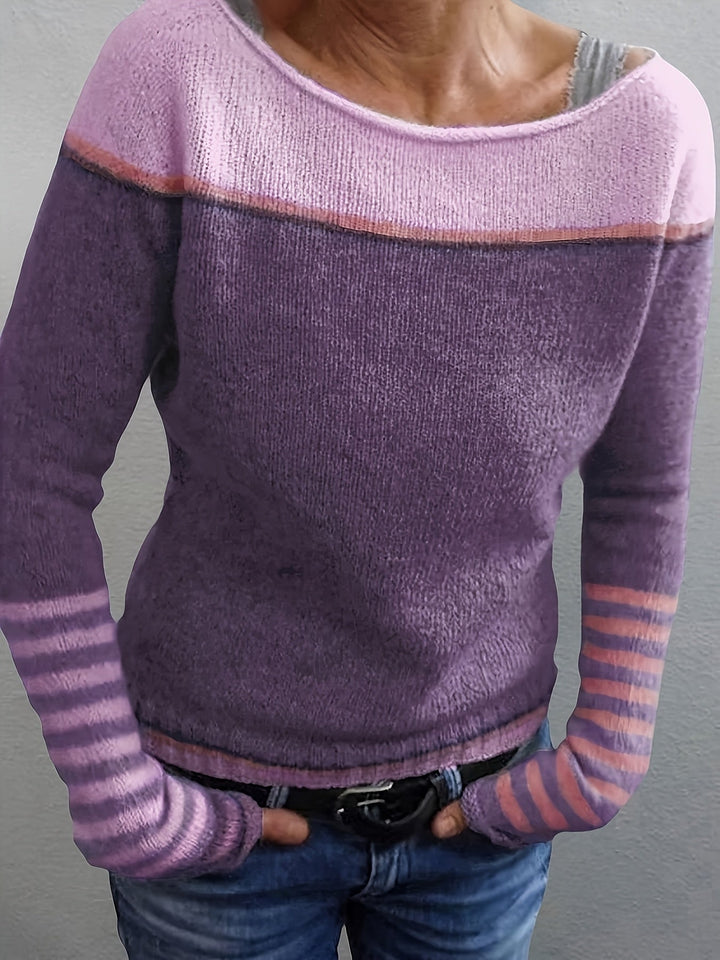 Francesca | Farveblok Båd Hals Sweater